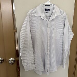 Stafford Men's 17-35 XL White Grey Stripe Long Sleeve Button Up Shirt‎